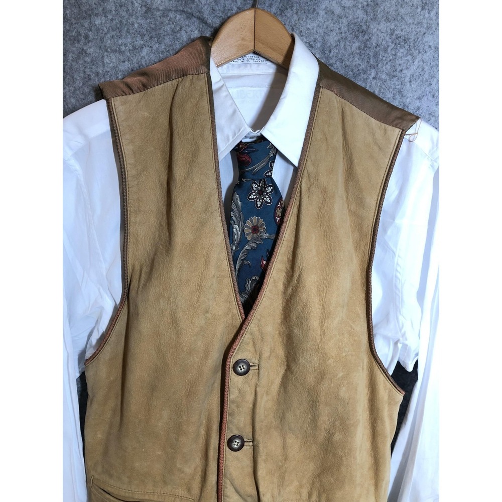 The Territory Ahead Leather Vest Mens Large Tan Brown Waistcoat Button Front